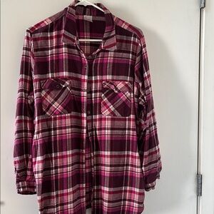 NOBO Women's Long Sleeve Plaid Tee - Pink and Burgundy